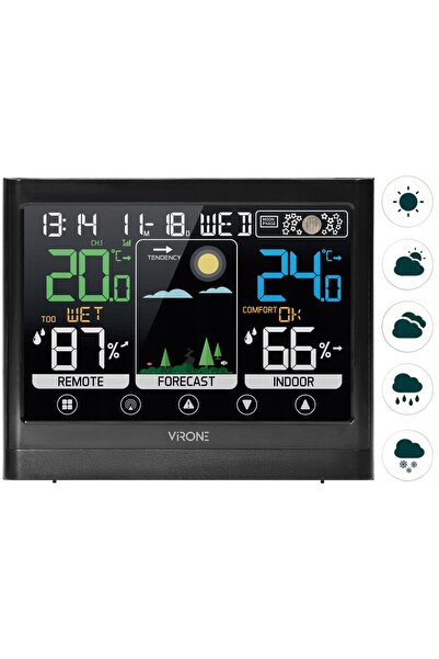 Virone Stație meteo Termometru Higrometru Ceas Wireless + Senzor