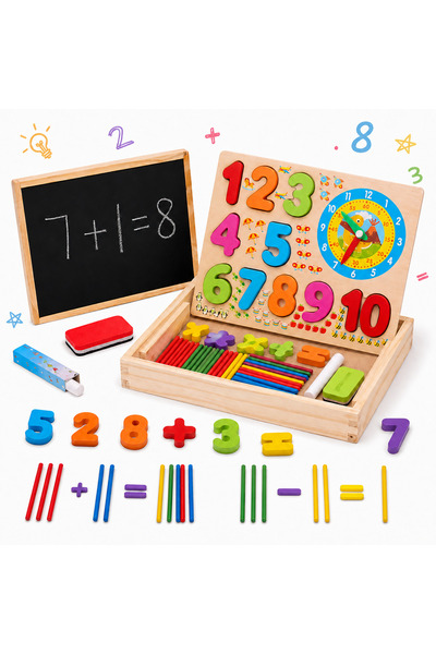 miraza Joc Educativ Montessori 3 in 1 din Lemn, Matematica cu Numere 1-10, Ad...