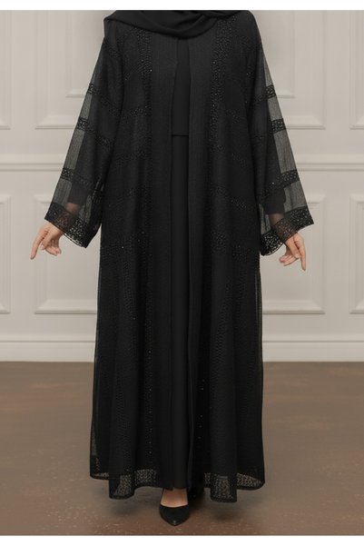 Nukhbaa Textured Organza Abaya |Organza & Crepe Mix