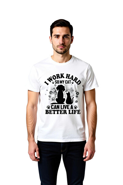 PayBuy Men's Cat Lover Graphic Printed Short Sleeve Round Neck Cotton T-Shirt...