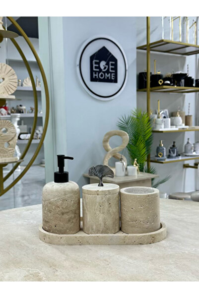 ege gross Decorative Travertine Natural 4-Piece Detailled Bathroom Set