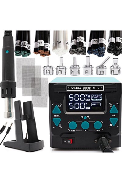 TECHREBAL Stație de lipit cu aer cald Yihua 993DM-IV + 6 tipuri de lipit + 5 ...