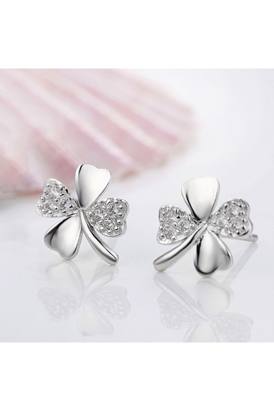 Choice Silver 925 Sterling Silver Simple and Exquisite Four-Leaf Clover Zirco...