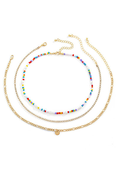 VeeShop Set trei coliere elegante, margelute colorate, sirag de cristale si l...