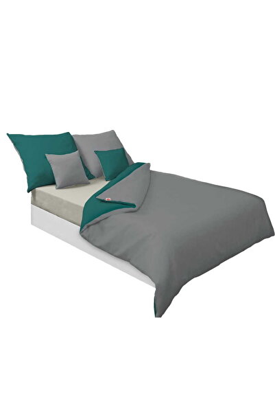 Matex Lenjerie de pat din satin 160x200 cu două fețe Gri și Verde
