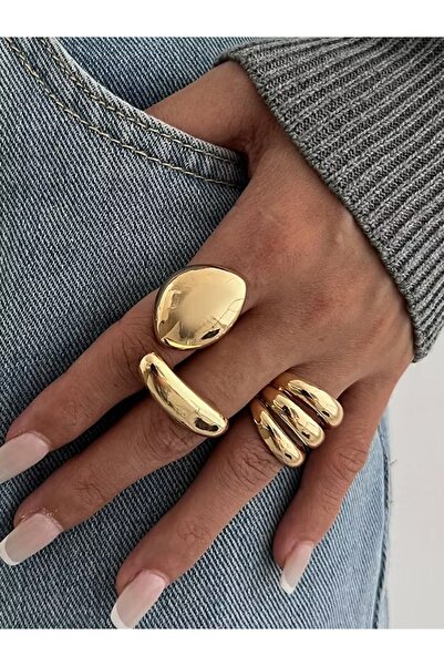 Giz Jewelry Vip Gold Üçlü Bomber Yüzük