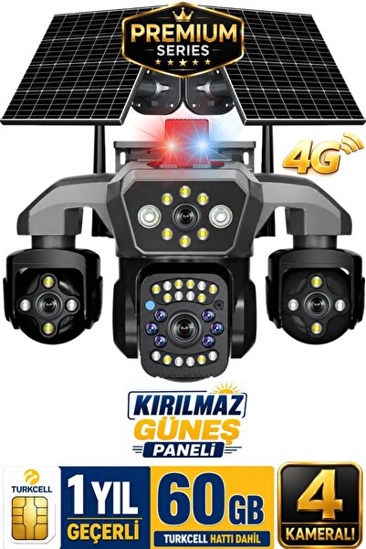 SONREİR RX80 4 Kameralı 20MP 60GB Sim Kartlı Güvenlik Kamerası Çift Solar Pan...