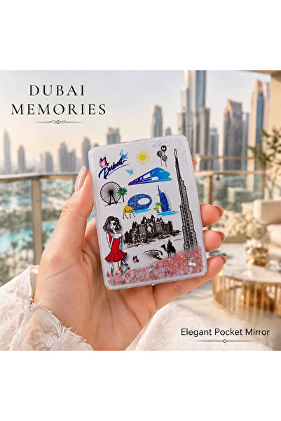 ARIANA Dubai Landmark Quicksand Glitter Mirror, Portable Folding Travel Makeu...