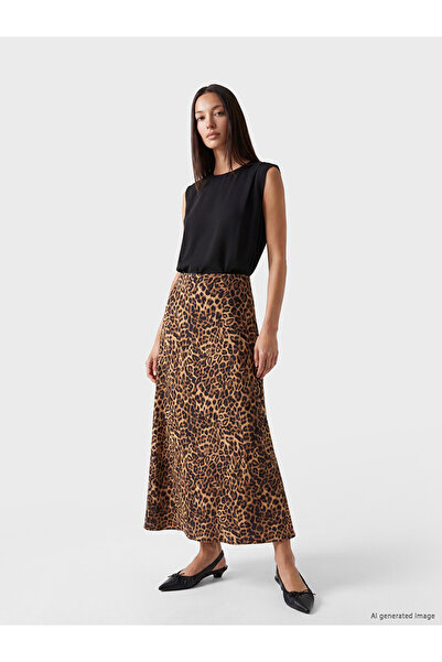 LC Waikiki Fustă din satin cu imprimeu leopard și talie cu fermoar