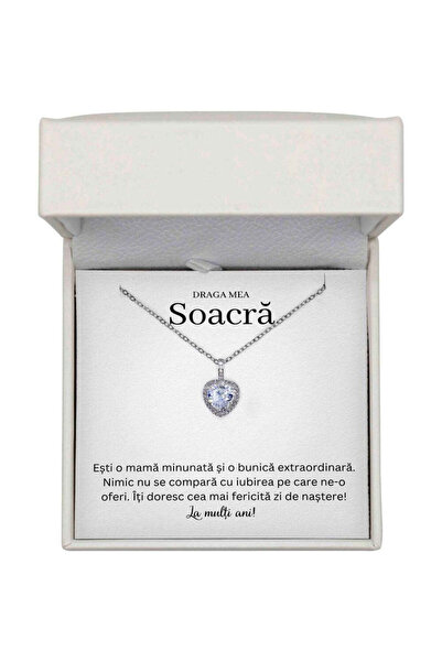 The Jewel Heart Colier Lumiere Argintiu, Pandantiv Inima cu Zirconiu, Cadou p...