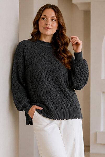 benguen Embossed Knitwear Sweater R4520 Anthracite