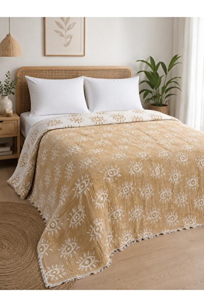 Mulberry Muslin Double King Size Bedspread |   Double Sided Fringed Bohemian ...