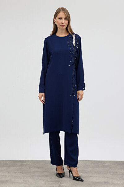 VAVİNOR Stone Embellished Plus Size Suit - Indigo
