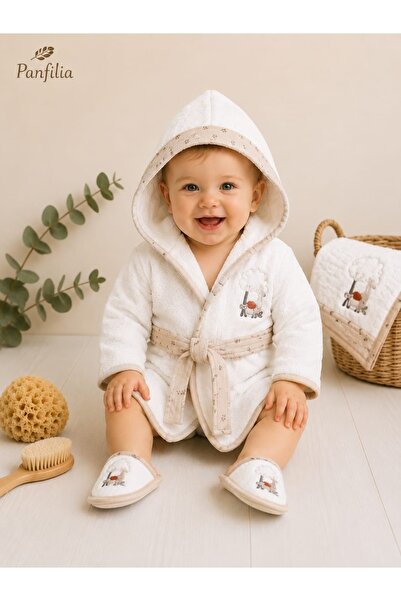 Panfilia 100% Cotton Baby Kids 0-2 Years Old Towel Bathrobe Slippers Set of 4