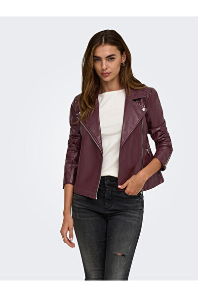 ONLY Women's Jacket Biker Biker Asymmetrical Zipper Turn-Down Collar Zipper P...