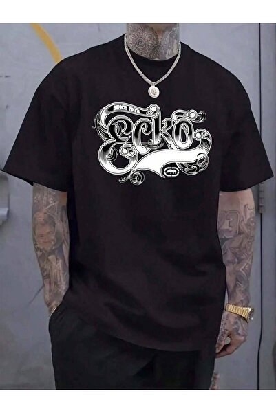 4CR Men'S Ecko Graphic Print T-Shirt - Black & White Artistic Design, Short S...