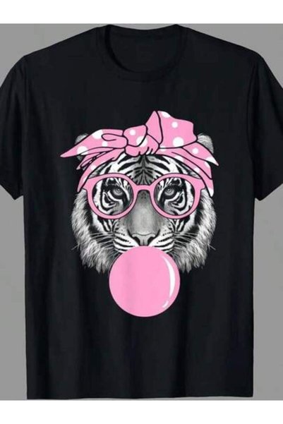 9JY Men's Tiger Glasses Pink Bubblegum Cool Graphic Tee, Soft Breathable Shor...