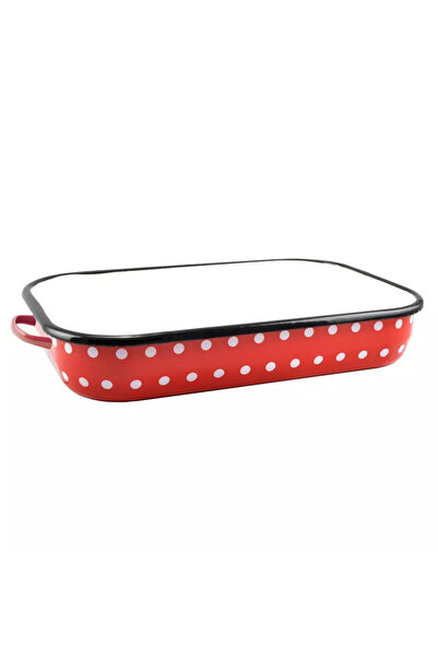 Perfect Home Tavă de copt emailată cu buline roșii, cu mâner, 37 cm