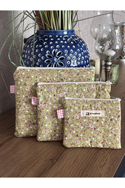 dyhandmade Çiçek Desenli Makyaj Çantası Seti