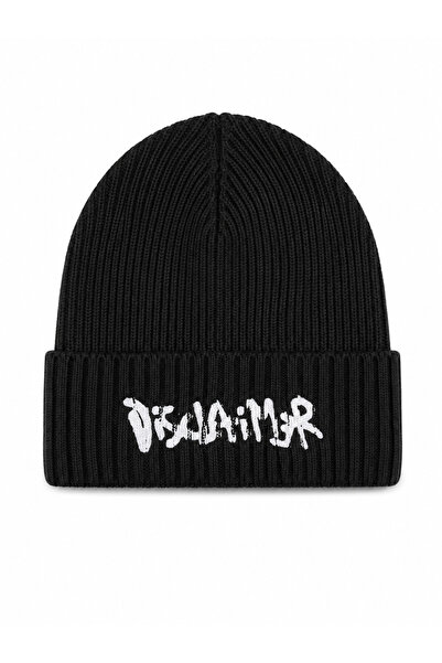 Basics&More Unisex Knitted Beanie Men's and Women's Winter Folded Ribbed Blac...