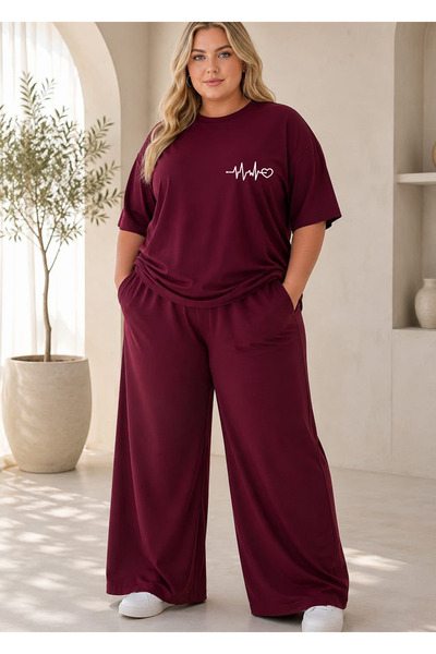 Pink Sky طقم بدلة رياضية نسائية كبيرة الحجم من القطن الفاخر مكون من قطعتين، م...