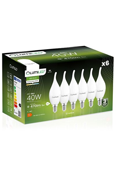Lumiled 6x Bec LED E14 tip lumânare BA35 5W = 40W 470lm 4000K Neutru 180 °