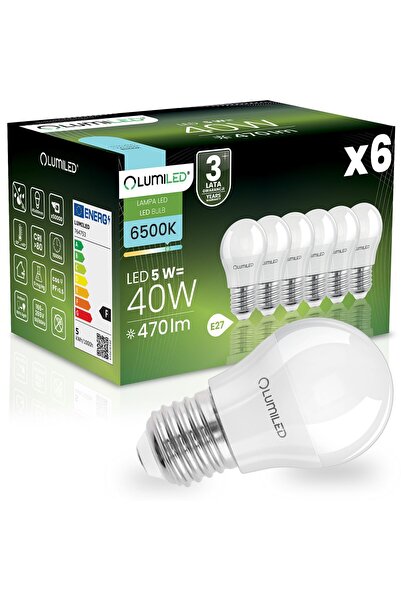 Lumiled 6x Bec LED E27 tip bilă P45 5W = 40W 470lm 6500K Rece 180 °
