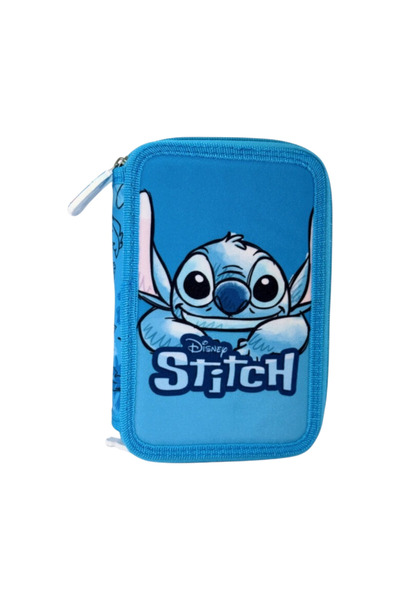 Stitch Penar cu 3 compartimente, echipat, 42 piese, albastru, Happy,