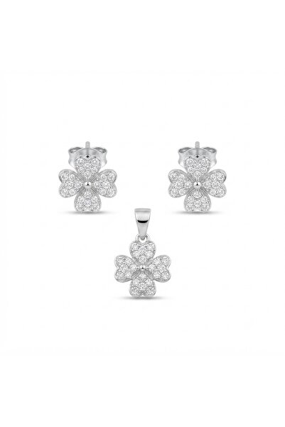 PIETRICELE Lucky Clover Set, 925 Silver Rhodium Plated, Zirconia