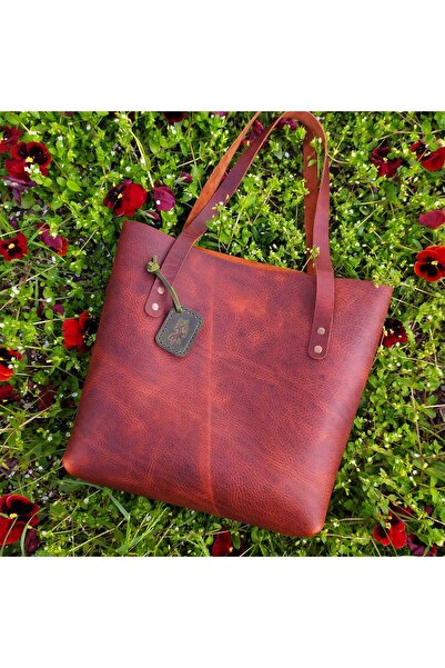 Terra Hakiki Deri El Yapımı Tote Bag Kadın Omuz Çantası