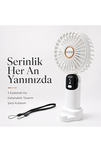MKIO Katlanabilir Şarjlı El Fanı 5 Kademeli 1200 mAh LED Göstergeli Taşınabil...
