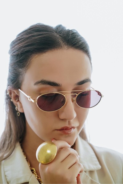 Stil Noktası Mm Gold Frame Purple Glass Sunglasses