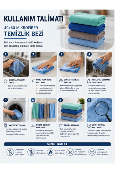 CAM VE AYNA BEZİ MİKROFİBER GENEL TEMİZLİK BEZİ ÇOK RENKLİ 40*60 CM (4 ADET)