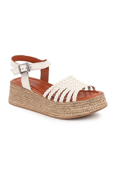 Mammamia Women's Sandals Daily Genuine Leather Knitted Strap Wedge Sole Buckl...