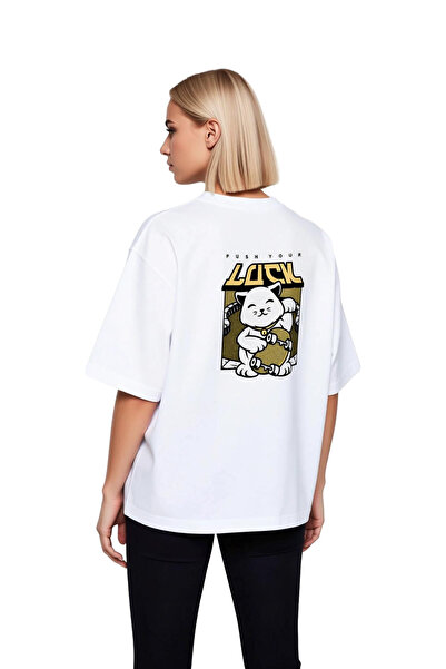 PayBuy Forced to Be Lucky Cat Printed Women's Oversize T-Shirt