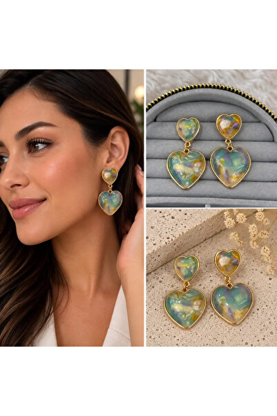 Bozhi Gold Framed Color Transitioning Heart Dangle Earrings Gold Stylish Gift...