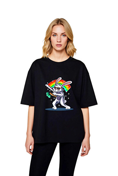 PayBuy Women's Oversized T-Shirt with Sunglasses Rabbit Print Dancing Animal ...