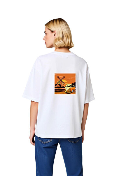 PayBuy تي شيرت نسائي كبير الحجم مطبوع بتصميم Sunset Journey Vintage Minibus