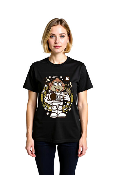 PayBuy Space Monkey Drinking Coffee Printed Women's T-Shirt