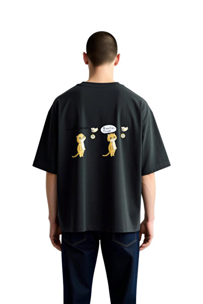 PayBuy Men's Oversize Cat Printed T-Shirt Humor Themed Relaxed Fit Casual Wea...