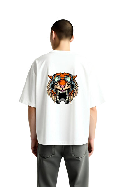PayBuy Men's Oversized T-Shirt Mechanical Tiger Portrait with Glasses Futuris...