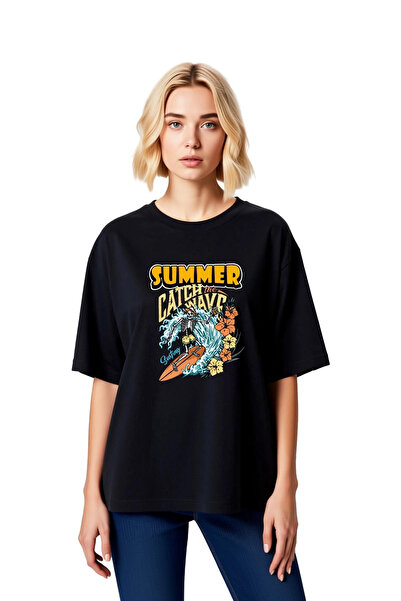 PayBuy Tricou oversize pentru femei, cu imprimeu Summer Surfing Wave Design