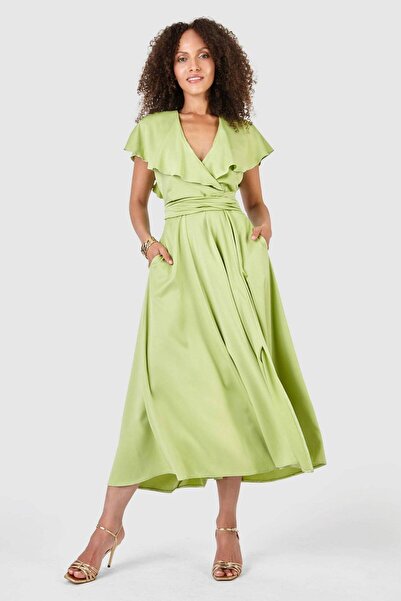 ROH CLOSET LONDON ROCHIE MIDI CU FUSTĂ LARGĂ VERDE LIME - DR4513