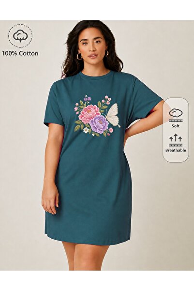 classy moda Μπλουζάκι με στάμπα με πεταλούδες και ανθοδέσμη, υπερμεγέθη, εξαι...