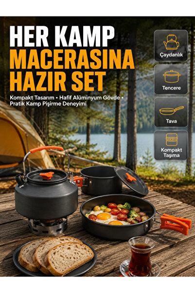 Epilons Camping Cookware Set Aluminum Teapot Pot Pan Lightweight and Portable...