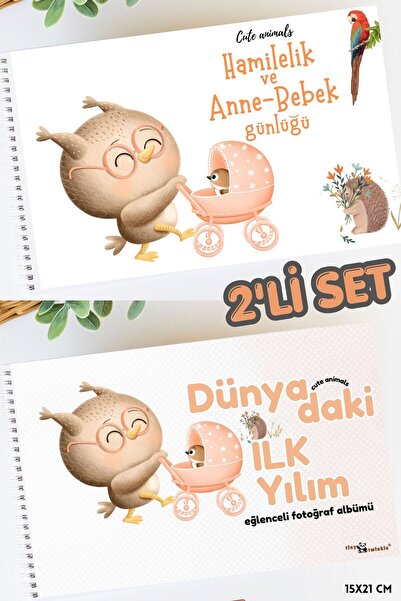 Lodos 2'Lİ SET Anı Defteri (Cute Animals Hamilelik ve Anne Bebek Anı Günlüğü)...