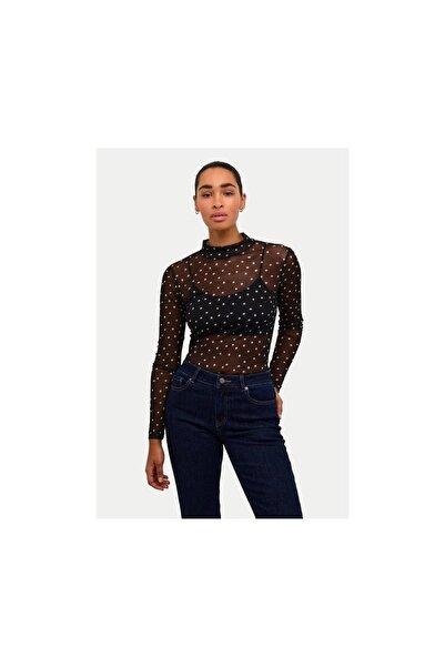 Kaffe Γυναικείo Μπλουζάκι Johanne Μαύρο Πουά Slim Fit