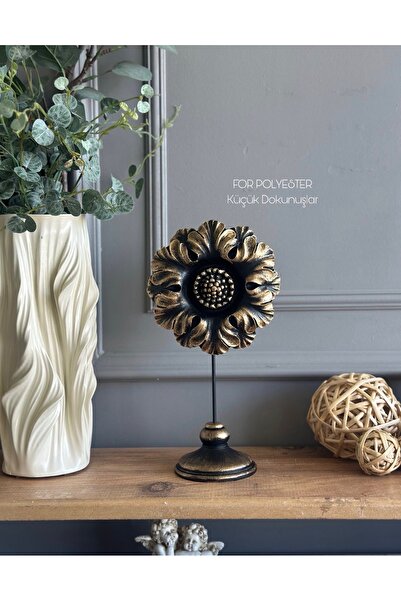 FOR POLYESTER Küçük Dokunuşlar Dekoratif Kaideli Masa Çiçeği Altın Eskitme/ S...