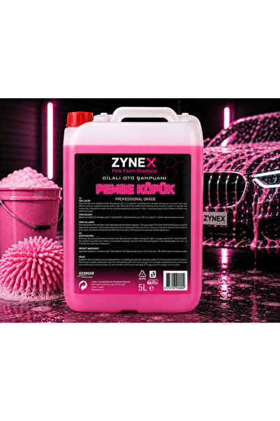 ZYNEX Pembe Köpüklü Cilalı Oto Şampuanı 5 LT Yoğun Renkli Köpük Cila Katkılı Ve Su İtici Araç Yıkama Şampuanı
