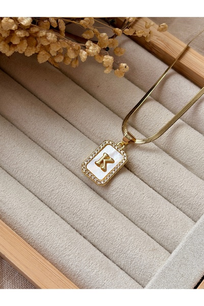 Tiştok accessory KADIN GOLD RERK ZİRKON TAŞLI SEDEFLİ HARF KOLYE ÇELİK ZİNCİR...